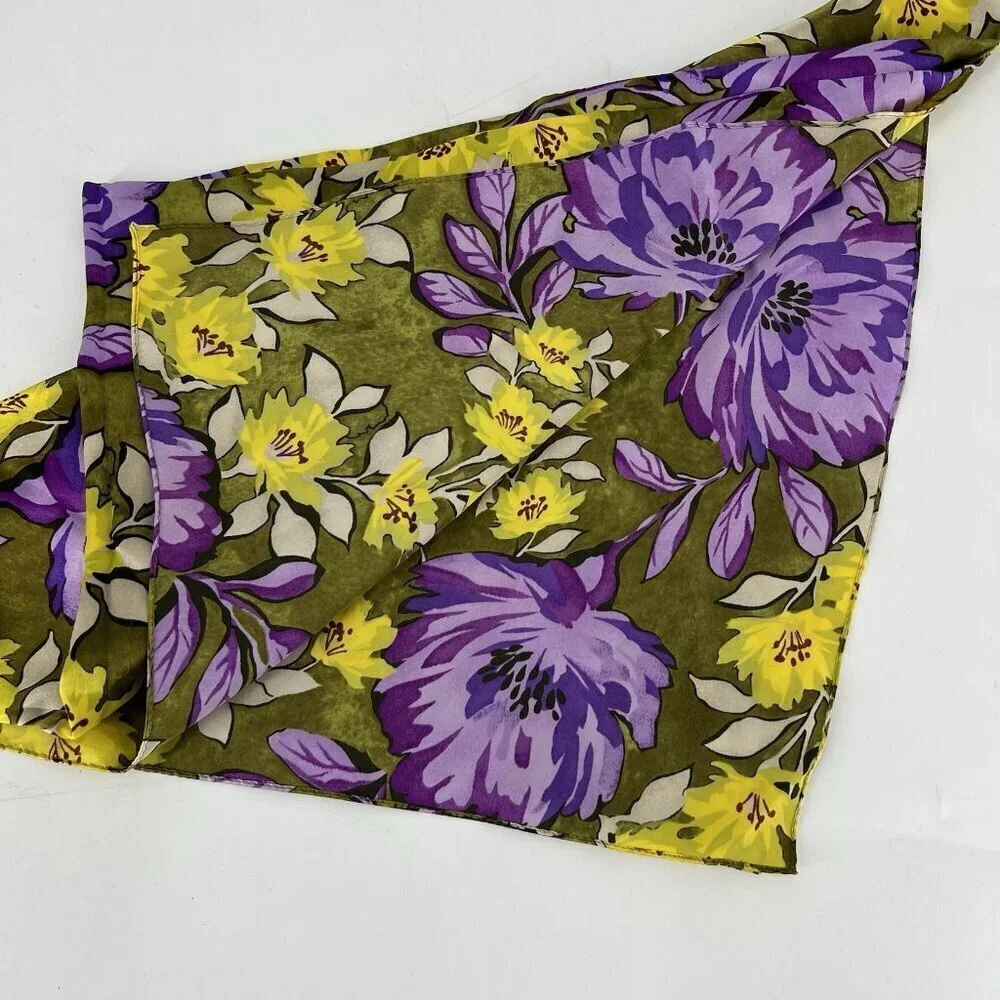 St. John Purple Floral Large Silk Square Scarf Elegant Classy Capsule